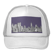 NYC drawing in lilac purple Mesh Hats
