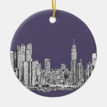 NYC drawing in lilac purple Ornaments
