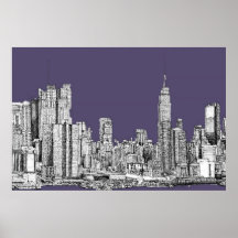 NYC drawing in lilac purple Posters