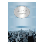 NYC Etched Skyline 2A, Black Blue RSVP invitations