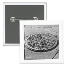 NYC Manhole Cover Square Button