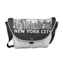 NYC monochrome skyline text Courier Bags