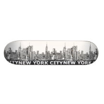 NYC monochrome skyline text Skate Board