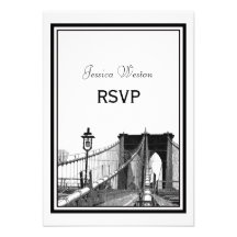 NYC Skyline Bklyn Bridge #2 Etched RSVP Custom Announcement