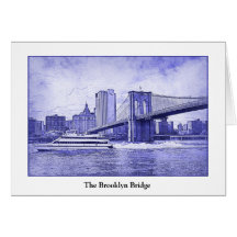 NYC Skyline Brooklyn Bridge Boat Etched Look #2 Card