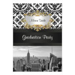 NYC Skyline Bw 431 Damask Graduation Party V invitations