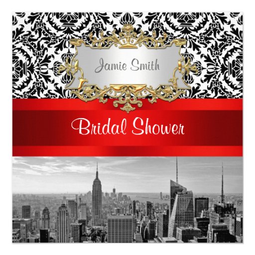 NYC Skyline BW 432 Damask  Bridal Shower Invite