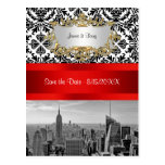 NYC Skyline BW 432 Damask  Save the Date Postcard