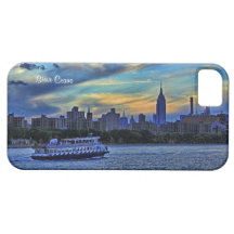 NYC Skyline: ESB, Smokestacks & Boat, Twilight Sky iPhone 5 Cover