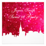 NYC Skyline Silhouette Ht Pink Red Heart Sweet 16 invitations