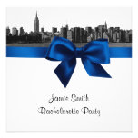 NYC Wide Skyline Etch BW Royal Blu Bachelorette SQ invitations