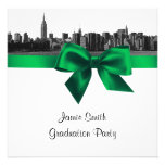 NYC Wide Skyline Etched BW Green Graduation SQ invitations