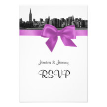 NYC Wide Skyline Etched BW Lilac RSVP #2 Invites