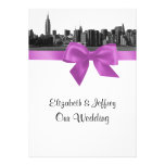 NYC Wide Skyline Etched BW Lilac Wedding Custom Invitations