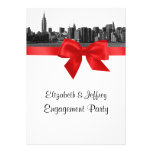 NYC Wide Skyline Etched BW Red Engagement Party Personalised Invitations