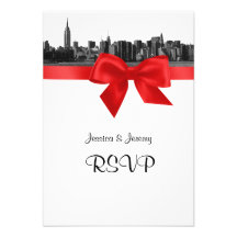 NYC Wide Skyline Etched BW Red RSVP Menu Custom Invitation