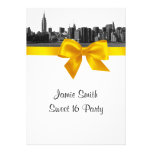 NYC Wide Skyline Etched BW Yellow Sweet 16 invitations