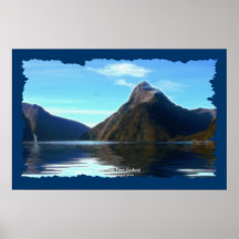 NZ Mitre Peak Mountains Scenic Art Poster
