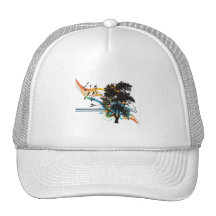 Oak tree birds rainbow swirls mesh hats