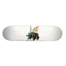Oak tree birds rainbow swirls skate boards