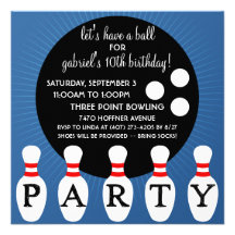 Ocean Blue Pin Party Bowling Birthday Party Custom Invitations