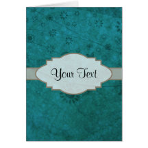 Ocean Blue Retro Floral Abstract Nameplate Greeting Cards