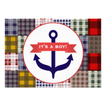 Ocean Themed Baby Shower Invitation Anchor Plaid invitations