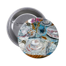 oil painting still life china tea set dinnerware pins
