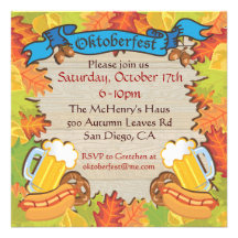 Oktoberfest Party Invitations with Autumn Leaves
