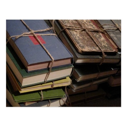Old book stack post card