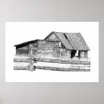 Old Country Barnboard Woodshed Pen and Ink Drawing Print