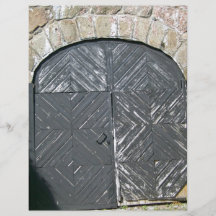 Old Dark Wooden Door On Stone Wall Flyers