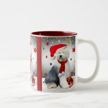 Old English Sheepdog Christmas Stars Coffee Mugs