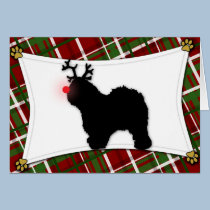 Old English Sheepdog Reindeer Christmas Card cards