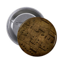 Old sheet musical score, grunge music notes button