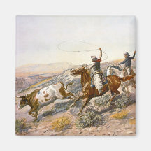 Old West Cowboys Ropin Steer Fridge Magnet