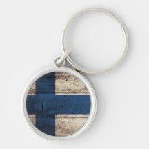 Old Wooden Finland Flag Key Chains