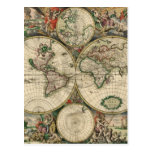 Old world map postcard