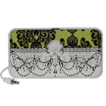olive and black elegant ornate damask design iPod speakers