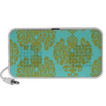 olive green and aqua blue fleur damask iPhone speaker