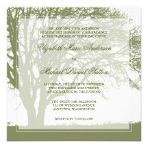 Olive Green Oak Tree Fall Wedding Personalised Announcement
