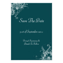 Olive Green Teal Flowers Save The Date Invitation
