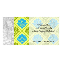 olive kiwi green blue diamond damask custom photo card