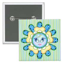 Olivia the Polka Dot Blossom Pinback Buttons