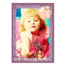 One Year Old  Girls Birthday Photo Cards Business Card Template