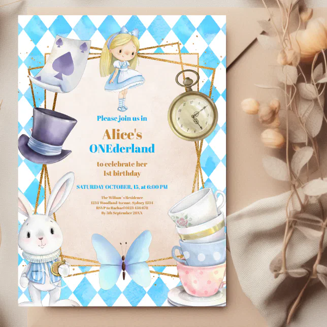 Onederland Tea Alice In Wonderland St Birthday Invitation Zazzle Co Nz