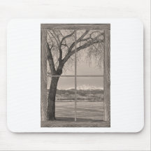 ongs Peak Winter Lake Barn Wood Picture Window  BW Mousepads