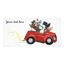 Oodles Poodles red Car Christmas Invitations Photo Cards
