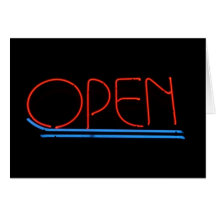 Open House Business Neon Sign on Black Background Greeting Cards