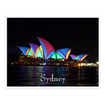 opera house sydney lights postcard